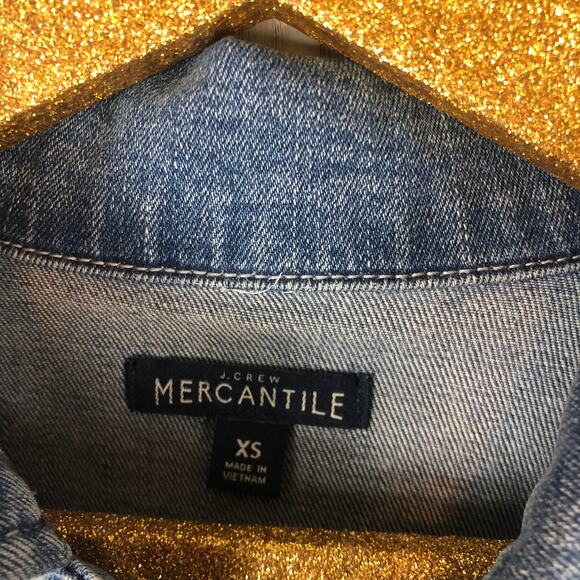 J Crew Mercantile Blue Cropped Denim Jacket Embroidered Heart Cute Casual XS - Picture 10 of 12
